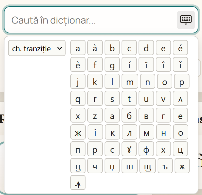 Câmpul de căutare cu tastatura virtuală deschisă
